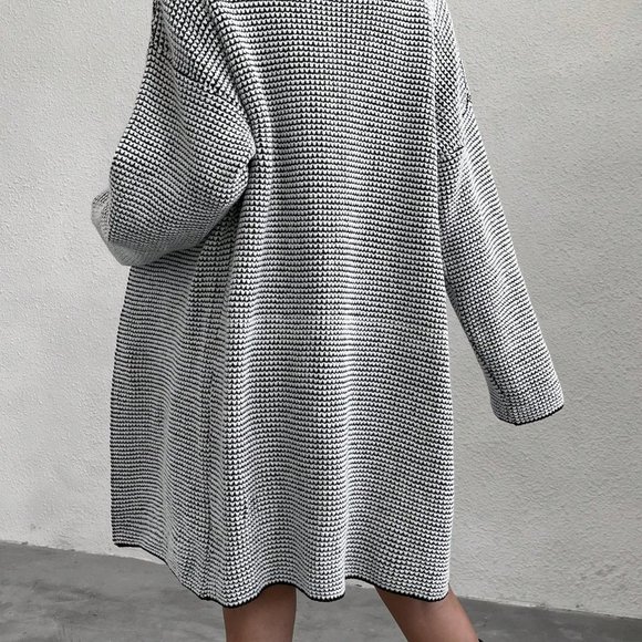 Black & White Preppy Womens Turtleneck Drop Shoulder Cardigan & Sweater Dress - Picture 2 of 5